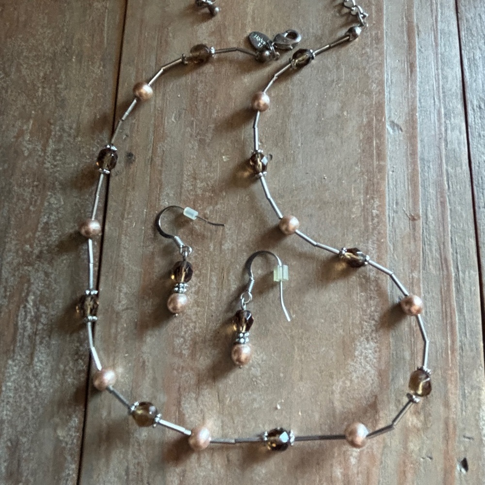 Vintage Lia Sophia Silver Brown and Pink Jewelry Set